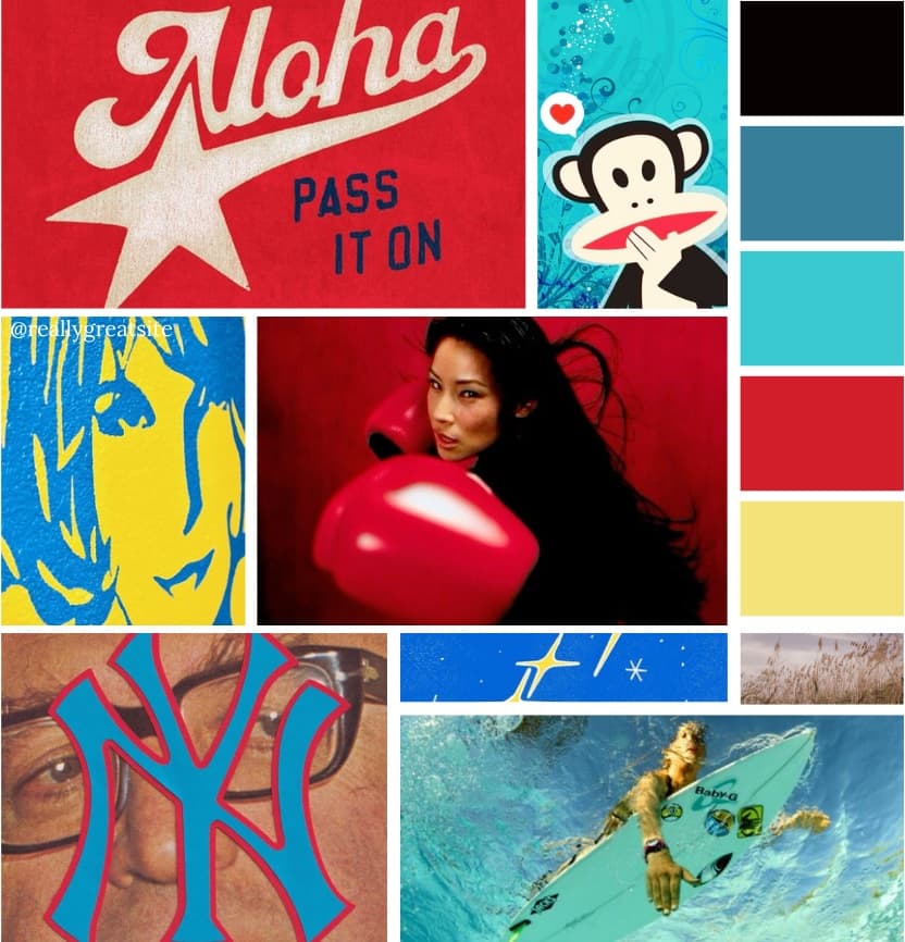 References for the streetwear direction: Aloha, Paul Frank, a red boxing glove and surf