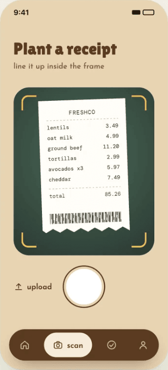 Plant a receipt: a grocery receipt lined up inside the camera frame