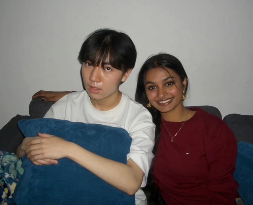 Lucas and a friend on a couch