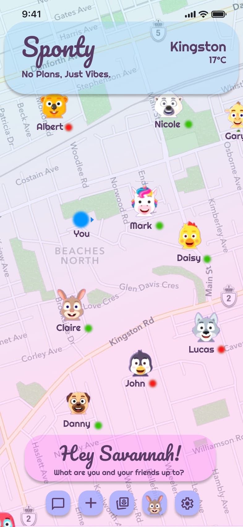 The home map with friends shown as characters around you