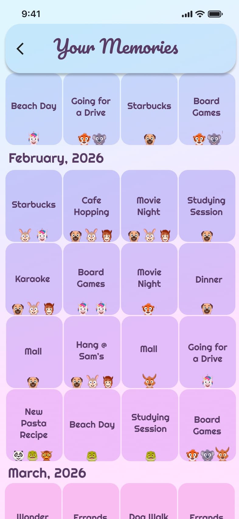 Your Memories: past hangouts collected by month
