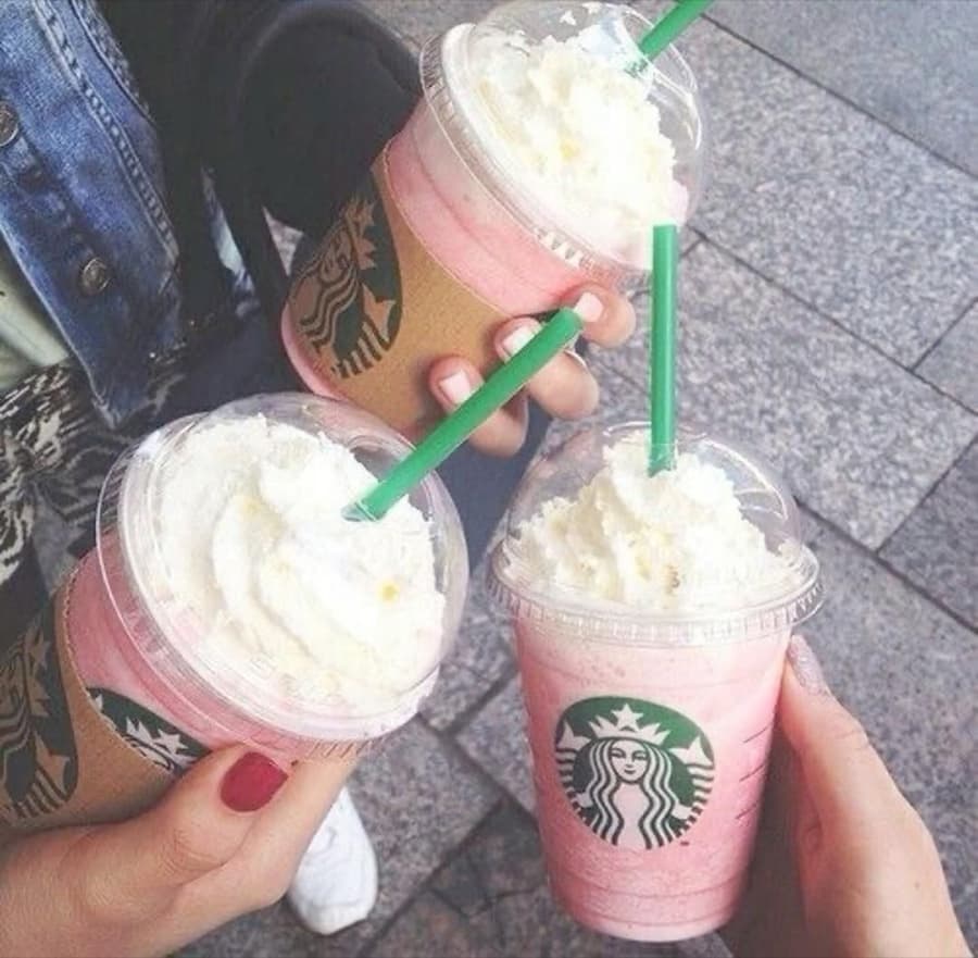 Three pink frappuccinos held together